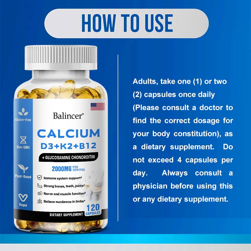 Calcio, Vitamina D3, K2, B12 120 capsule molli