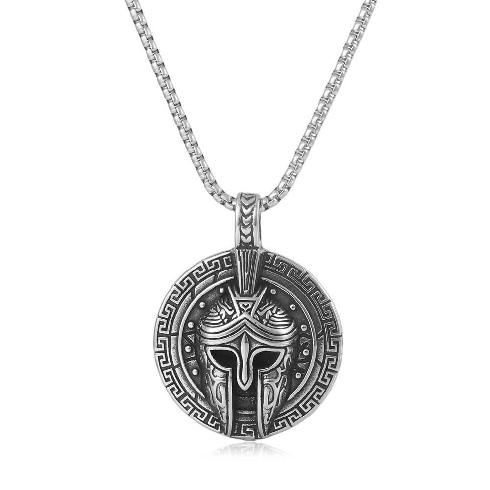 2026 Spartan Warrior Vintage Round Brand Men s Domineering Pendant Necklace 60cm