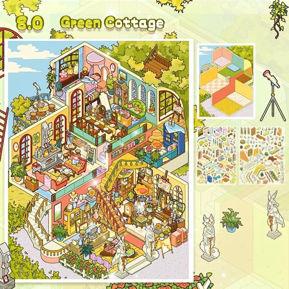 PET Miniature Landscape Sticker DIY Miniature Scene Collage Creative Cabin Scene Sticker