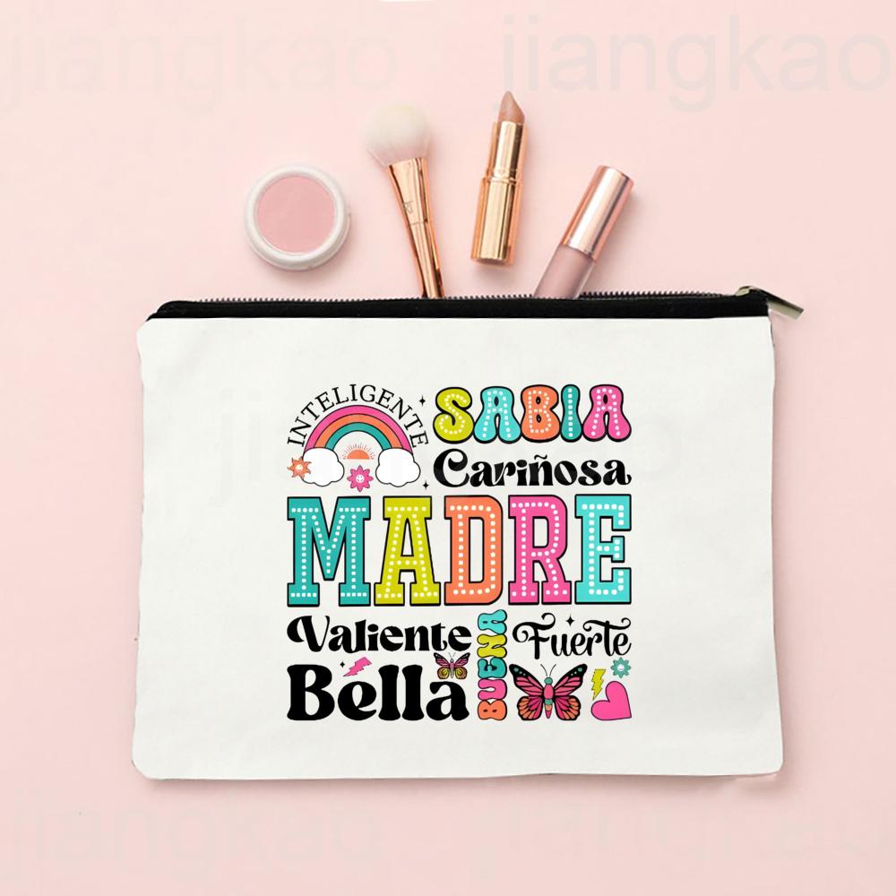 Spanish Printed Makeup Bag Travel Neceser Toiletries Storage Bag Female Canvas Cosmetic Bags Birthday Mother's Day Gift for Mom