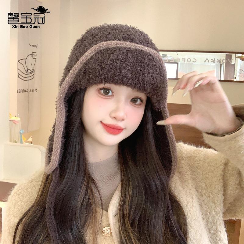 Autumn and Winter New Knitted Hat Outdoor Cold and Warm Wool Hat Plush Versatile Face Small Ear Hat Children