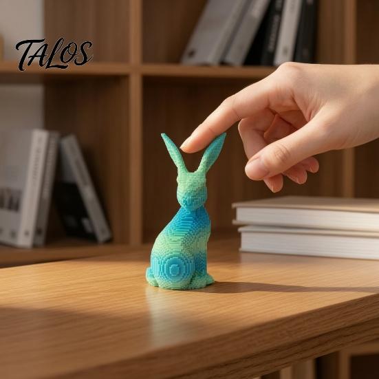 One-piece Forming Ornament 3D Printed Pixel Bunny Desk Decor, Gradient Blue-Green Knitted Rabbit Figurine, Cute Figurine Minimalist Tabletop
