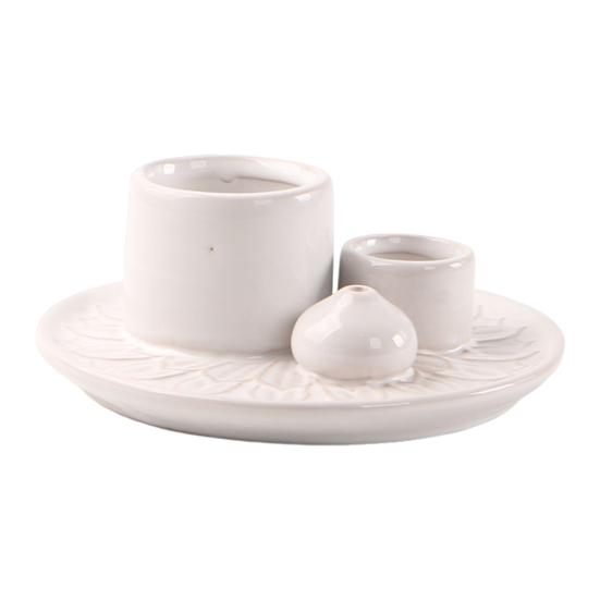 Yousheng Palo Santo Holder 4-in-1 Ceramic Incense Holder Candle Holder with Ash Catcher Lotus Tray Incense Burner for Sticks Salvia Burning Meditation