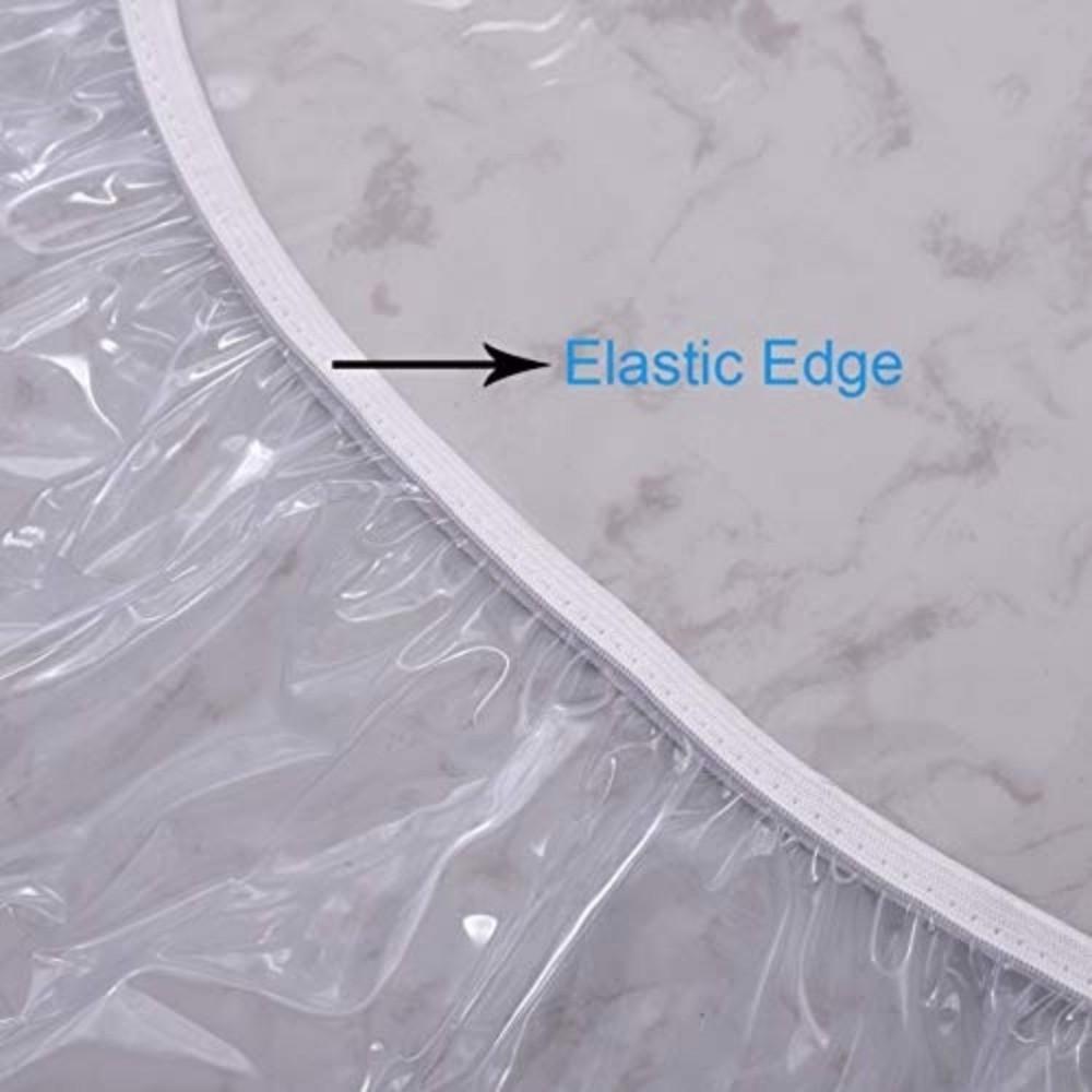New PVC Round Tablecloth Clear Waterproof Table Protector Cover Elastic Edge Oil-Proof Tablecloth Protector Home Use