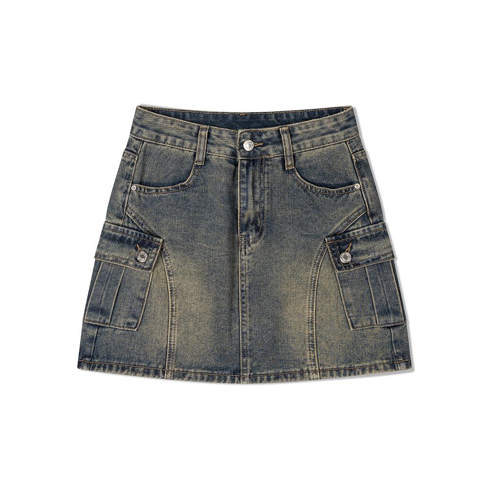 Moa Rack Cargo Mini Skirt (Washed Jean)