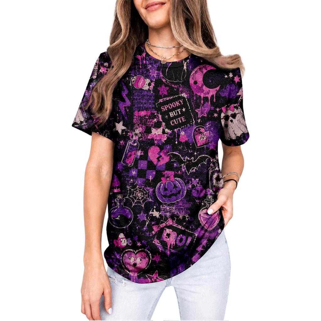 Men's and Women's Halloween T-Shirt with Cute Pumpkin Pattern for Holiday Parties
