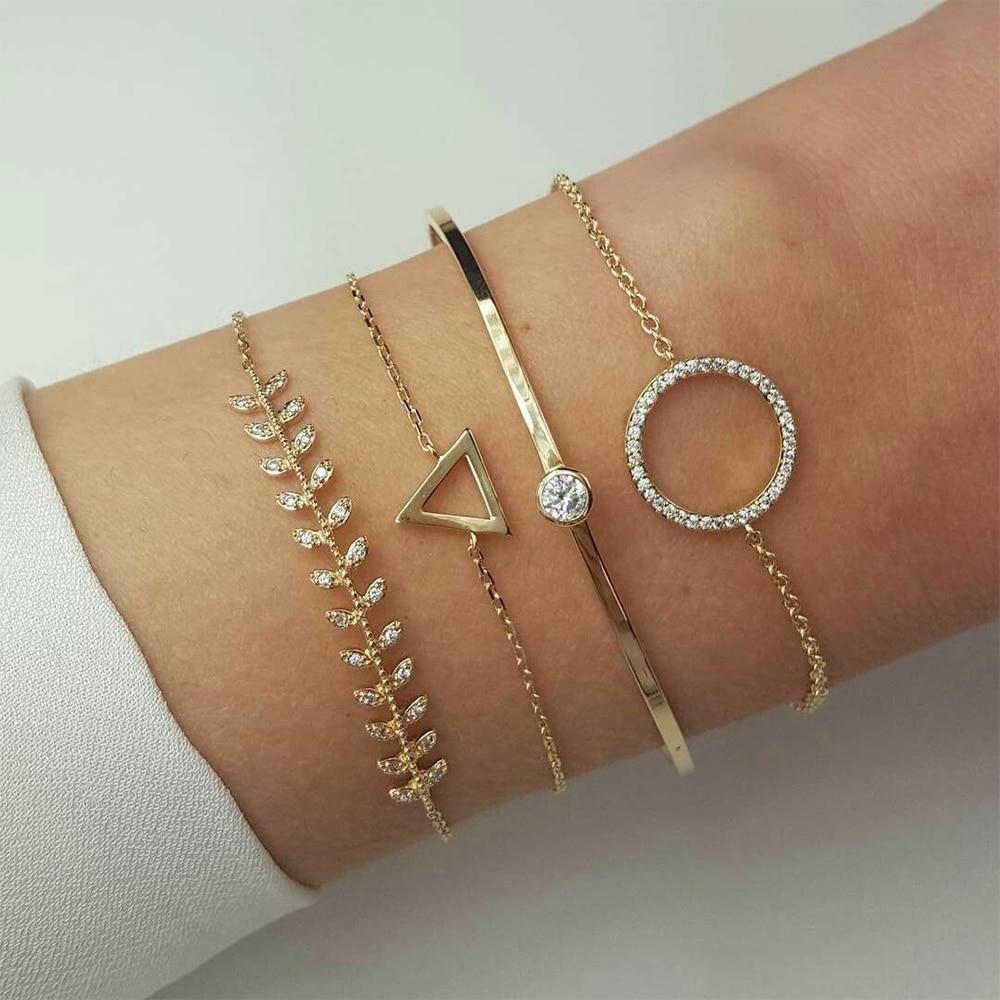 Gold Fashion Jewelry Bracelet Party Rhinestone Leaf Bangle Adjustable Opening Bracelet Bangles For Women Girl