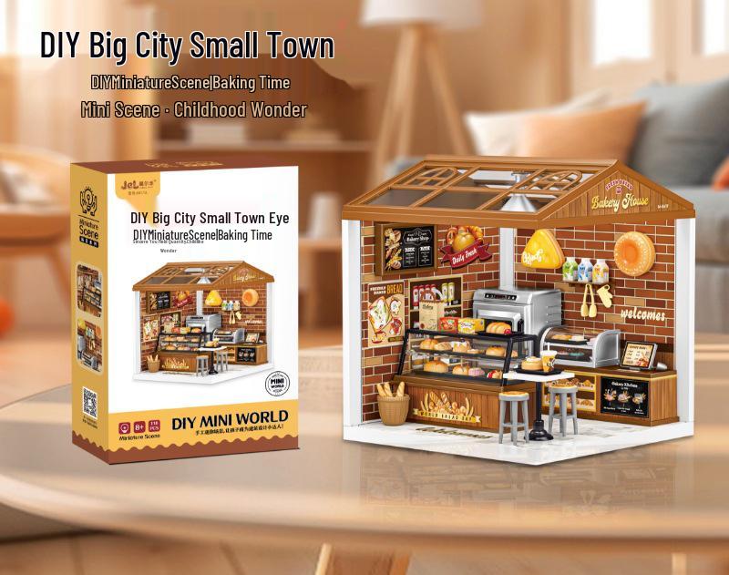Children's DIY Dollhouse Model with Lights - Big City & Small Town 3D Building Puzzle Educational Toy Gift