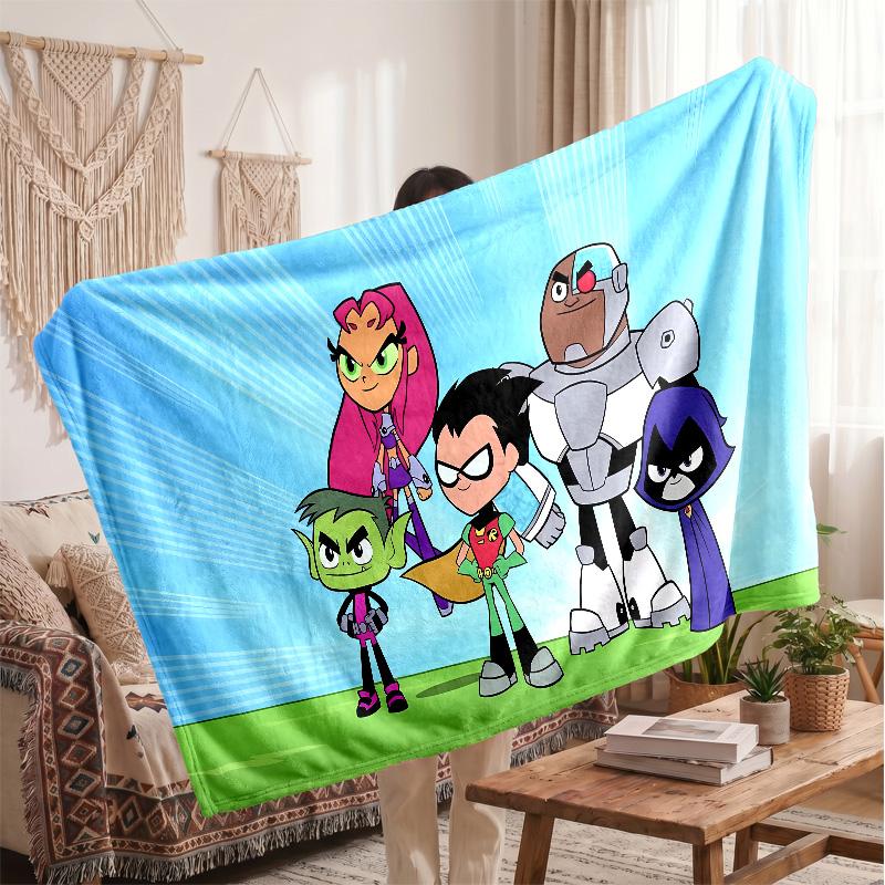 Teen Titans Printed Flannel Blanket, Skin Friendly Warm Throw for Indoor Couch Bed Daily Use