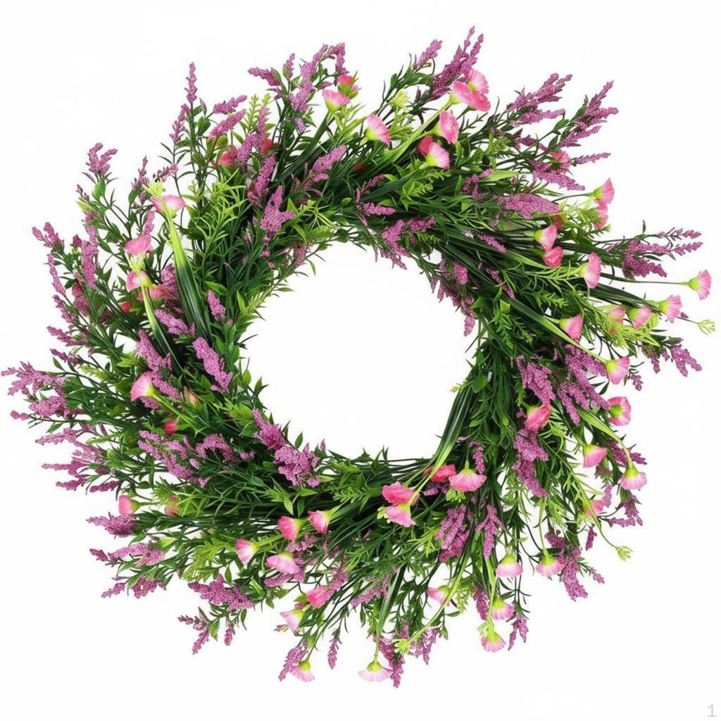 Lavender Flower Wreath Indoor Outdoor Artificial Lifelike Appearance for Fireplace Mantel
