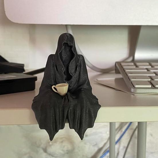 Halloweenská černá róba ozdoba strašidelná gotická figurka Smrtky socha skulptura sváteční párty domácí kancelář stolní dekorace