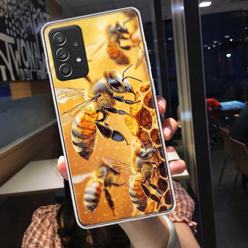Bees and Honey in the Honeycomb Phone Case for Samsung A54 A57 A37 A17 A14 A15 A12 A24 A34 A55 A35 A25 A52S A07 A05S A04S A22 A3