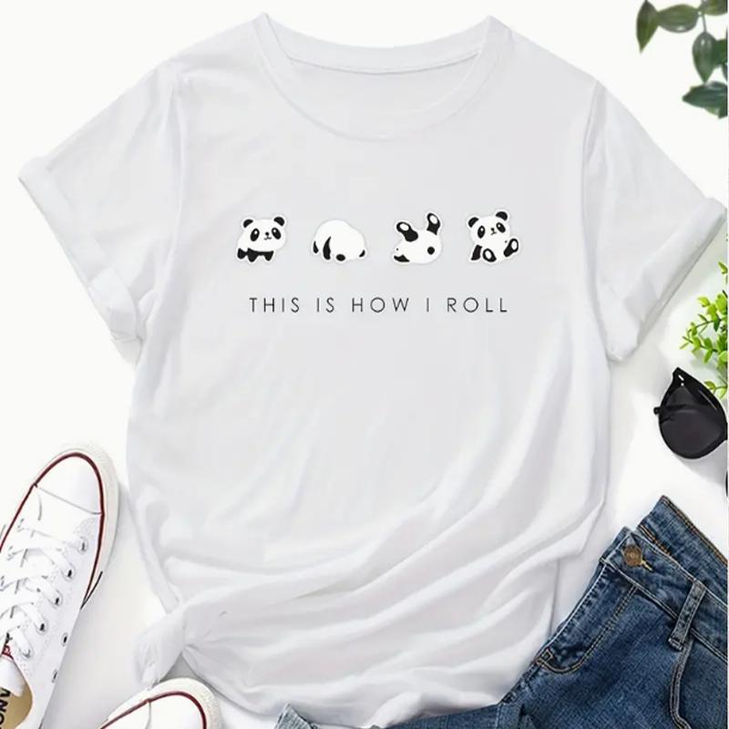 Cartoon Print Crew Neck T-shirt Casual Loose Short Sleeve Fashion Summer T-Shirts Tops Women's Clothing