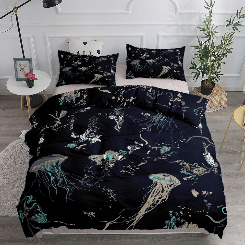 Comforter Golden Jellyfish Forest Bedding Set King Queen Double Full Twin Single Size Set