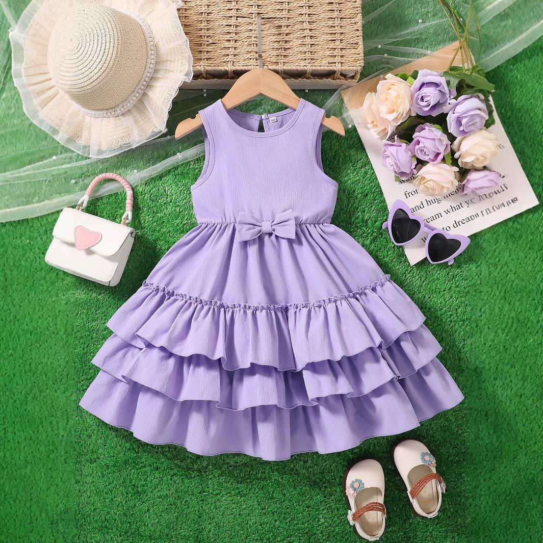 

Модное голубое платье с цветочным принтом для девочек. Летнее детское платье принцессы. 120cm лавандовый