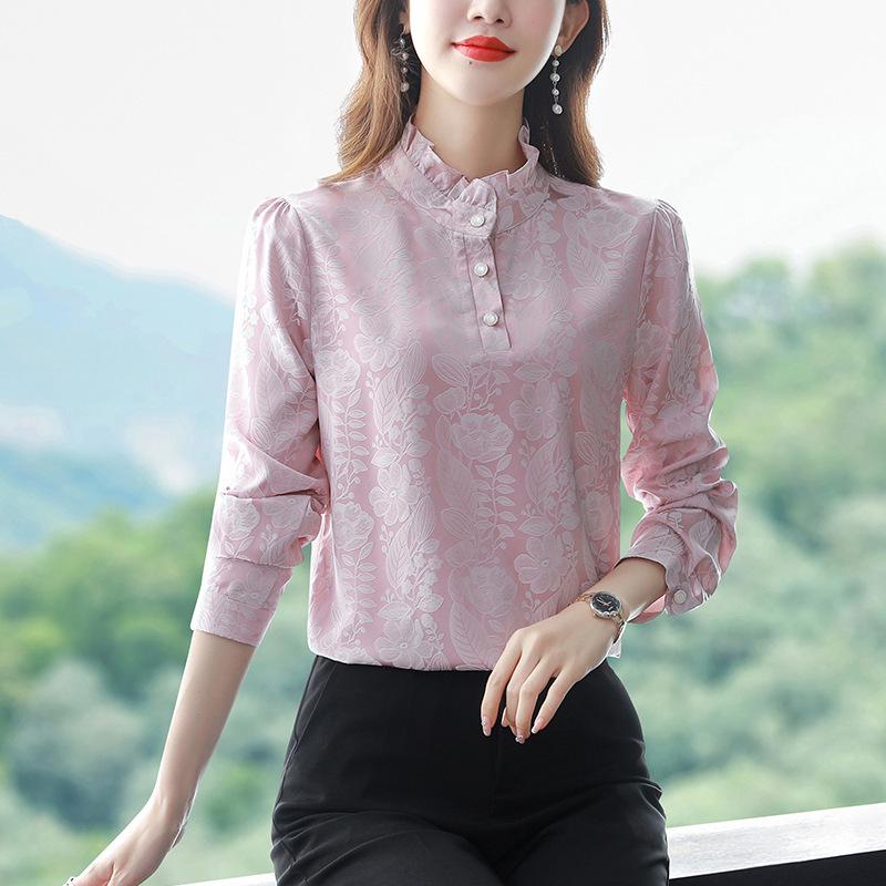 

Women s 2025 Autumn Heavyweight Mulberry Silk Stand Collar Blouse - Long Sleeve, Loose Fit Top XXXL