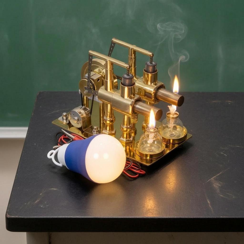 double Cylinder HeatCycle Engine Glass Vessels Model Visible Flywheel