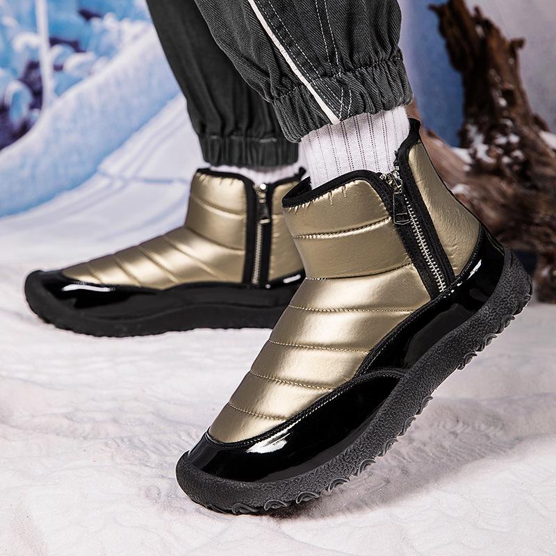 2023 Men's Waterproof Down Snow Boots, Double Zipper, Thick Velvet, Warm Outdoor Winter Shoes