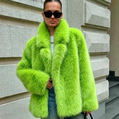 Autumn and winter medium and long artificial fur suit collar environmentally friendly fur fur coat fox fur women's coat