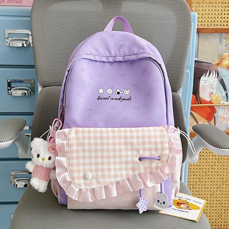 Schoolbag Japanese cartoon cat backpack plaid small fresh and sweet student schoolbag simple shopping high value backpack