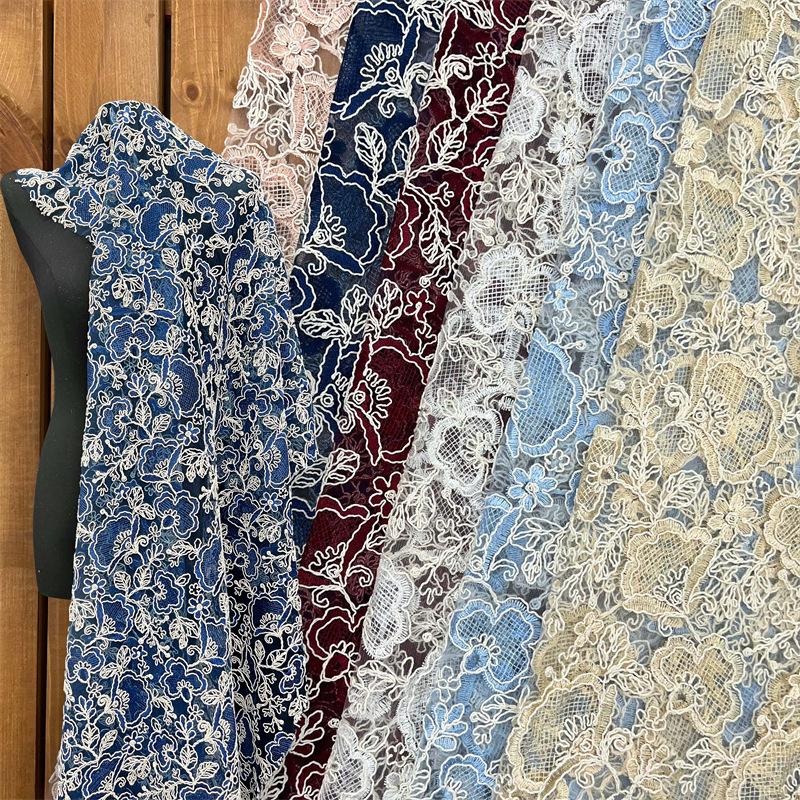 1 Yards Luxury Flower Embroidery Fabric High Quality Tulle Lace Designer Fabric For Diy Sewing Wedding Party Dress Decor