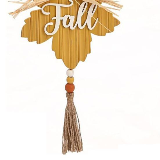 Thanksgiving Party Wall Hanging Hello Fall Wooden Sign, Pumpkin Maple Leaf Door Hanger with Festive Tabletop Decor Tassel, Autumn Harvest Decor,