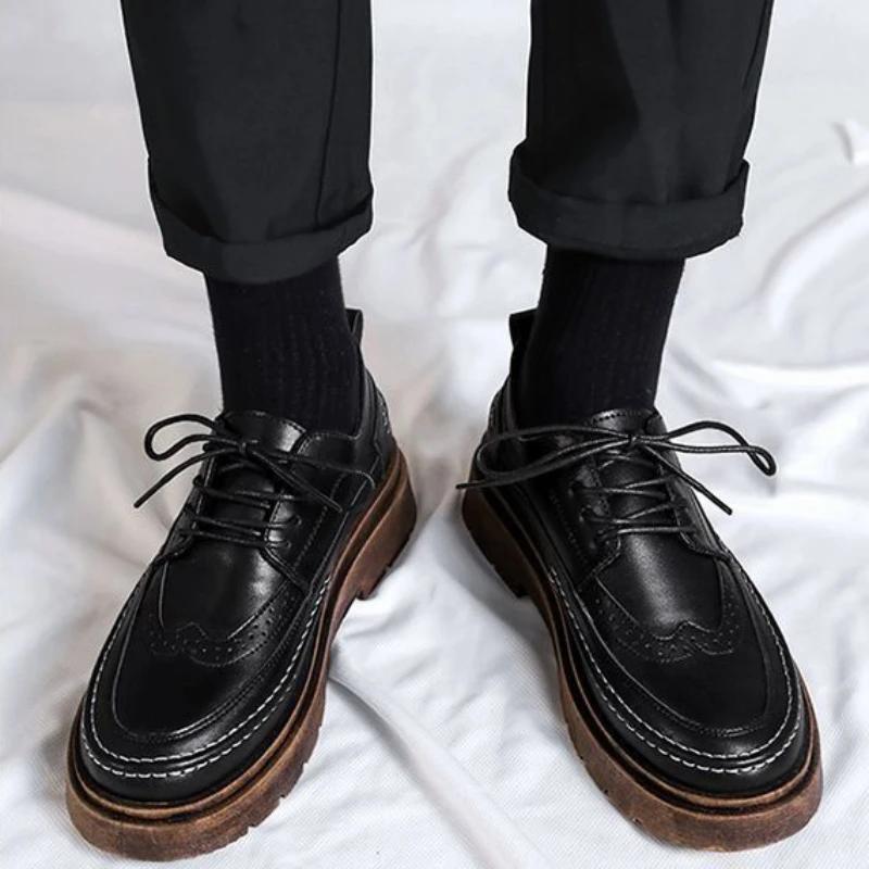 Fashion Man Casual Shoe Round Toe Leather Shoes For Men Brogue Luxury Sale Adults Fashion 2024 Elegant Cheap Clearance Korean Style Pu