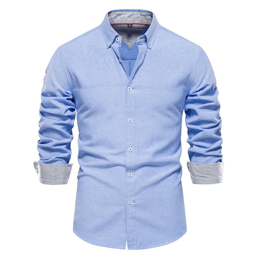 Autumn Slim Fit Shirt Men's Casual Versatile Fashion Solid Color Long Sleeved Top Men's Clothing