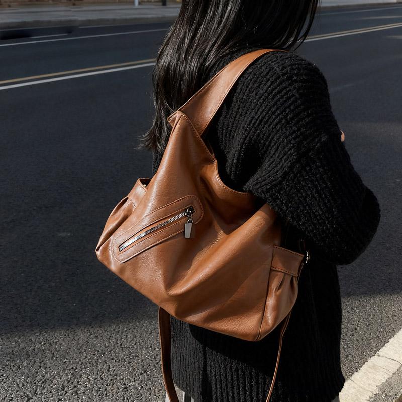 Women's Solid Color Leather Tote Bag, Fashionable Single Shoulder Crossbody Bag, Large Capacity Daily Handbag, Simple Casual Single Shoulder Bag
