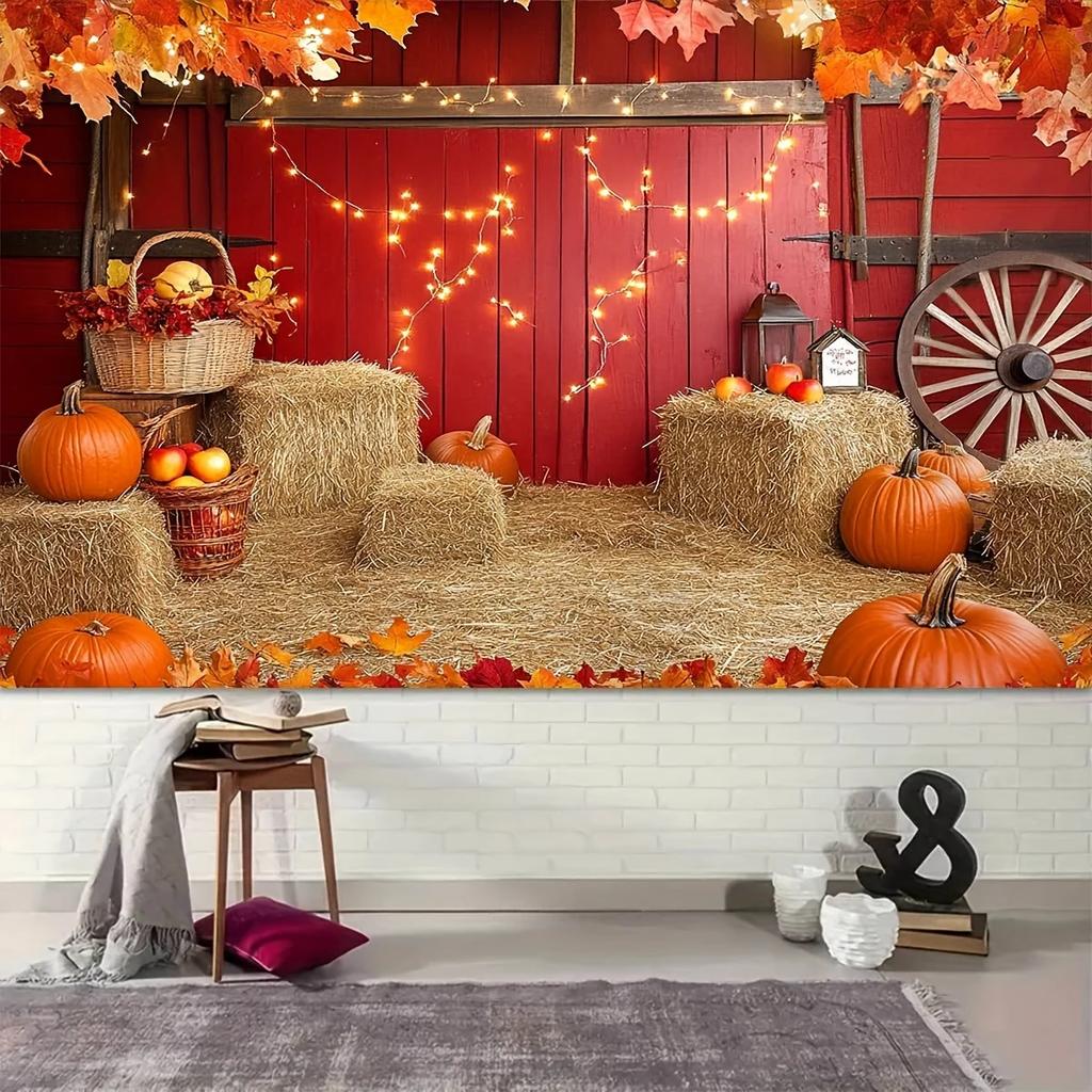 2D plane 1 piece of autumn barn harvest-themed background fabric for photos birthday anniversary party backdrop