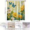 1pc Vibrant Yellow Flowers & Blue Butterflies Shower Curtain - Premium Polyester Fabric, 70.8x70.8 Inches, Machine Washable Bath