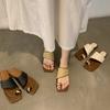 Sheepskin Version~ Leather Shoes Thick Heels Holiday Style Straw Woven Toe Slippers Women Wear New Cool Slippers In Summer