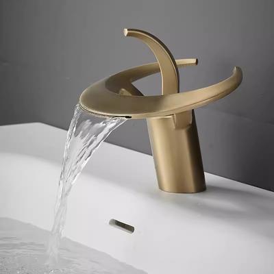 Tuqiu New Brush Gold Badezimmer Wasserfall Waschtischarmaturen Spültischarmatur Mischbatterie Heiß & Kalt Schwungrad Design Grau Toilettenkran Wasserhahn