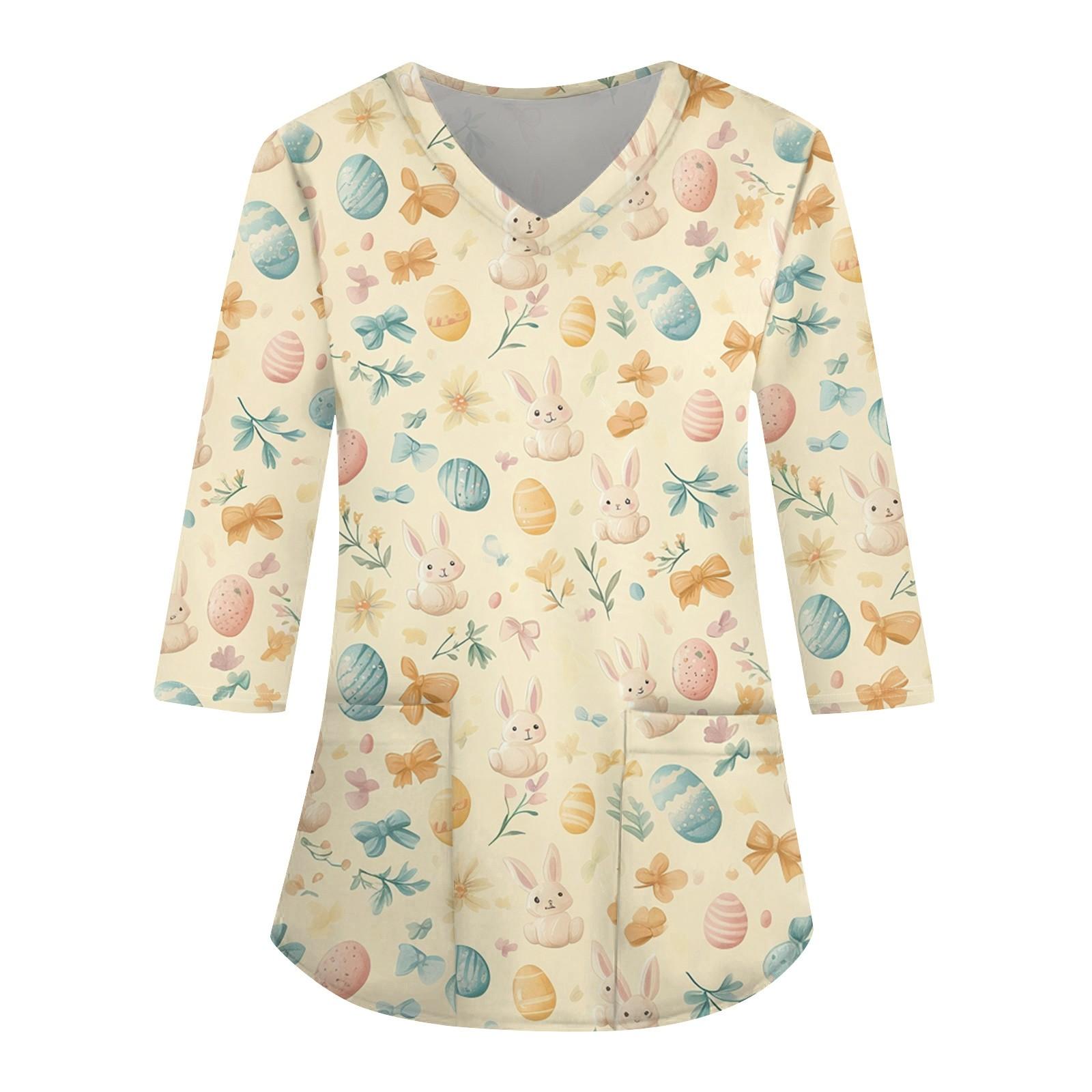 

Модная женская рабочая одежда с v-образным вырезом и рукавами 3/4, свободные топы с карманами и принтом XXXXL жёлтый