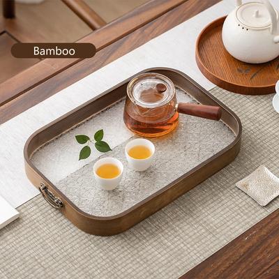 Haitang-Acrylic Bamboo Tea Tray Fruit Pastry Handle Minimalist Home Hotel Kitchen Creative Flower
