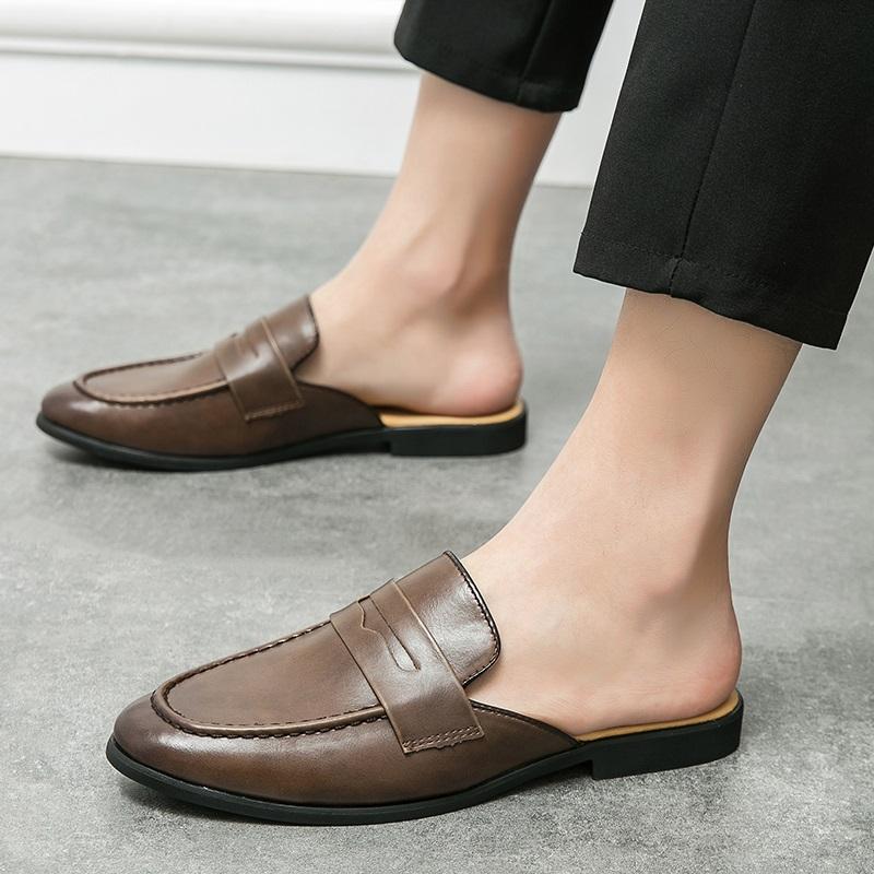 New Men Half Slippers Driving Shoes Male Black Brown Casual  Mules Moccasins Breathable Penny Loafers Zapatos Hombre