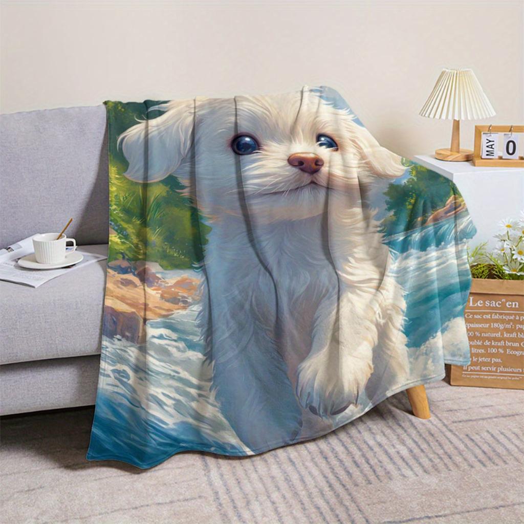 1 Piece, Dog Pattern Flannel Blanket - Warm and Soft, Suitable for Sofas, Beds, Living Rooms, Offices, and Travel, Christmas.