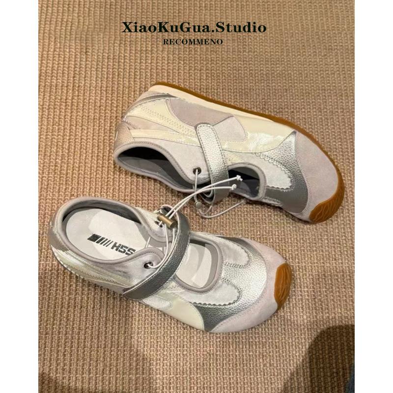 

Кривая голова немецкие тренировочные туфли женские 2025 новые летние уличные повседневные туфли универсальные на мягкой подошве спортивные Мэри Джейн одинарные туфли 40 серебряный