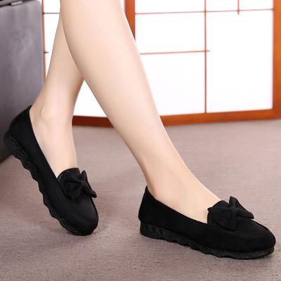 Spring Old Beijing Cloth Shoes Women's Shoes Flat Single Shoes Bow Casual Shoes Black Work Shoes Mother Shoes Doudou Shoes