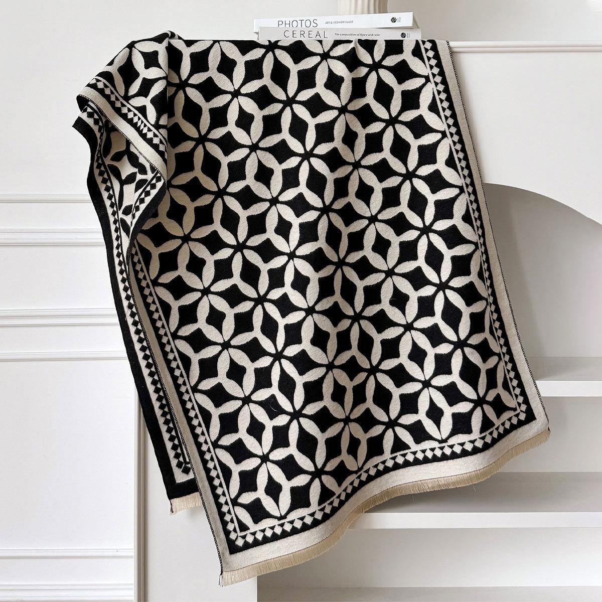 

Модный кондиционер-шаль теплая имитация кашемира четырехлистный шарф универсальный удлиненный полотняного переплетения декоративный шарф 185*65 чёрный