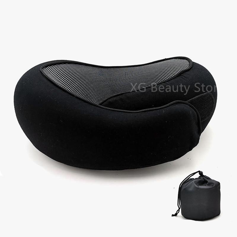 Portable Black Foldable U-Shaped Neck Pillow Memory Foam Travel Pillow Neck Cushion Durable Undeformable Airplan With Bag
