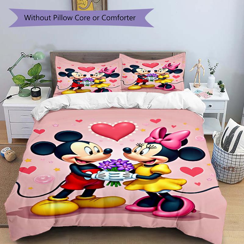 Mickey Minnie'S Love Print 3Pcs Bedding Setduvet Cover With 2 Bedropillowcase Home Birthday Gift