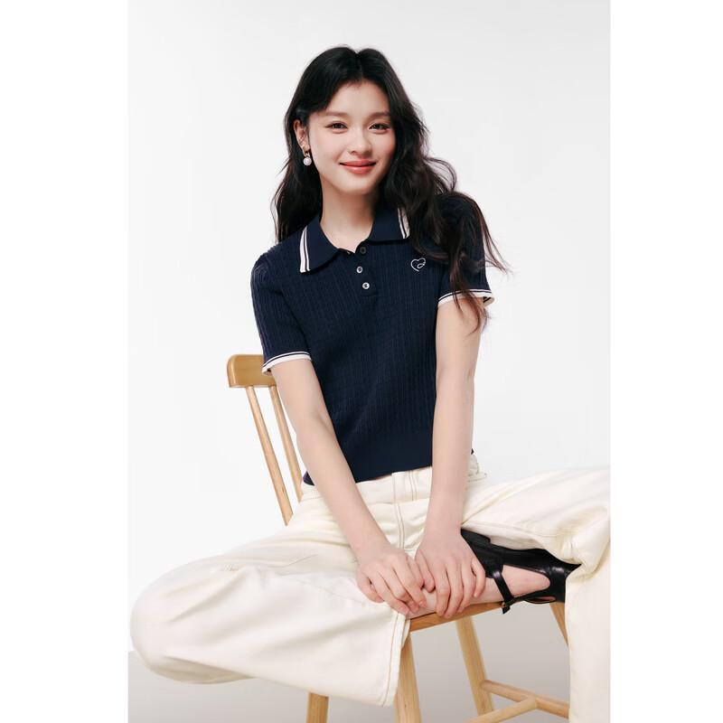 Женский полосатый вязаный топ-поло Qiusbiyiren S