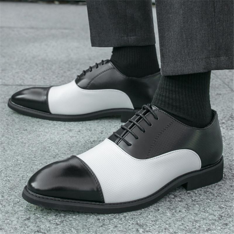 Moda Moda Nowe Męskie Szpiczaste Czarne Z Białym Patchworkiem Casualowe Oksfordy Męskie Wieczorowa Sukienka Powrót do Domu Formalne Ślubne Obuwie
