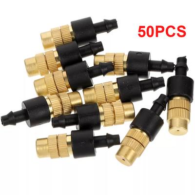 50Pcs Brass Spray Nozzle Adjustable Garden Hose Sprinkler Head Irrigation Drippers Atomizing Nozzle for 4/7mm Hose