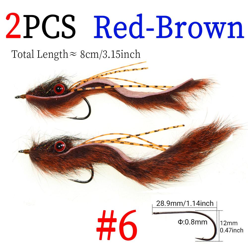 2pcs Fishing Streamer Fly for Trout Bass - Bottom Search Loach Lure with Dumbbell Eyes, Squirrel Tail,for Freshwater Saltwater