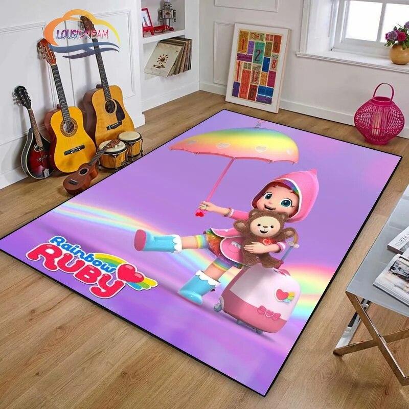 3D Printing Rainbow Ruby Series Carpet Lulu and Bear Cartoon Living Room Bedroom Non-slip Rug Soft Play Area Floor Mat Girl Gift