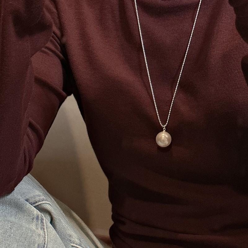 Single Shell Pearl Pendant Necklace 925 Sterling Silver Bubble Chain Sweater Chain Necklace for Women