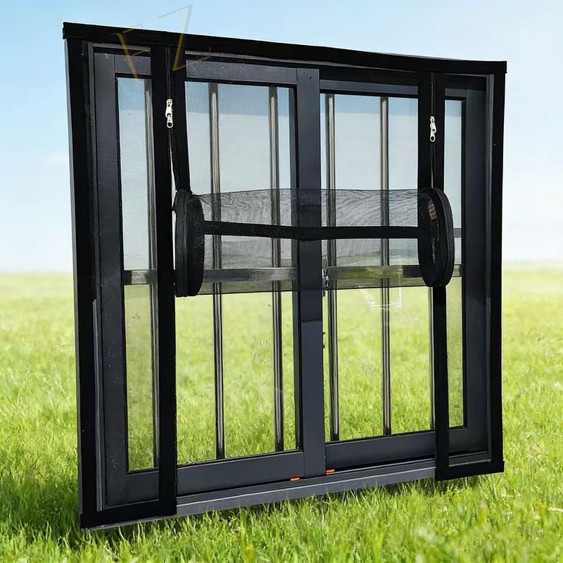 Latest double zipper side opening mosquito proof screen window for indoor use, customizable size, non porous self-adhesive