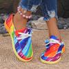 2025 New Plus-size Lace-up Color Low-top Shoes Women's Ethnic Style Graffiti Lazy Canvas Flat Shoes